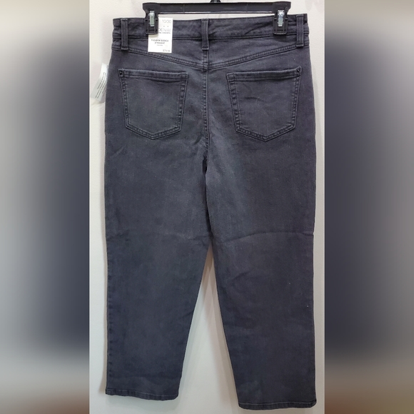 INC INTERNATIONAL BLACK EMBROIDERED HIGH WAISTED STRAIGHT LEG JEANS - Picture 6 of 9